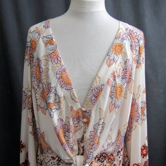 Free People Run Free Tunic Blouse Top Ivory Womens Size L Floral Boho Festival - Picture 3 of 14